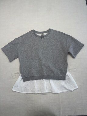 Anthropologie Grey Sweatshirt with White Eyelet Layer